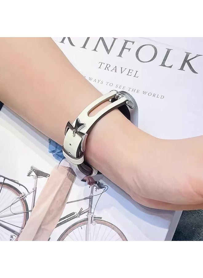 Brown Leather Strap For Xiaomi Mi Band 8 9 Sports Watch Slim Hollow Band Men Women - Image 5