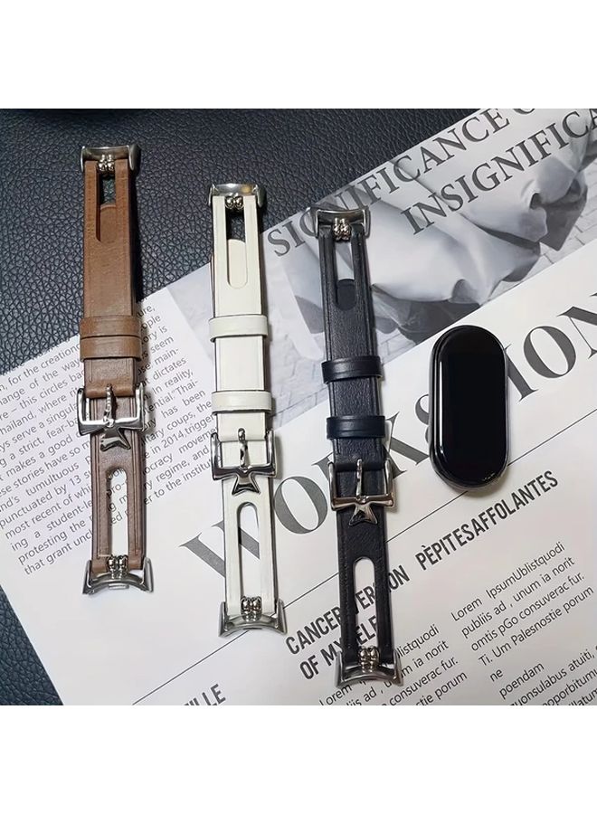 Brown Leather Strap For Xiaomi Mi Band 8 9 Sports Watch Slim Hollow Band Men Women - Image 3