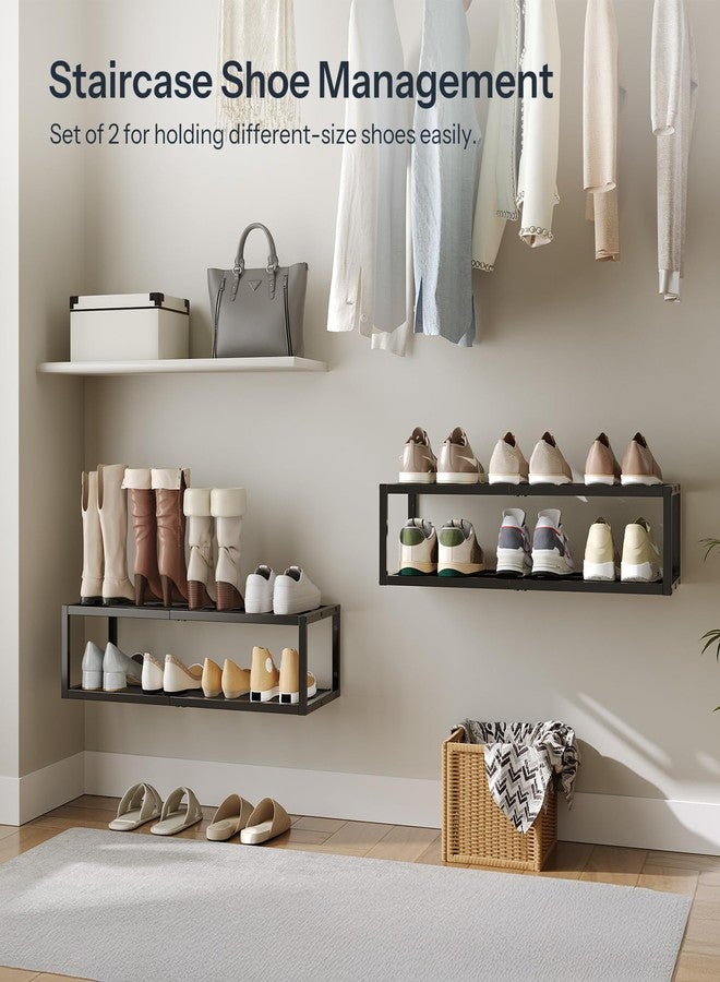 HOOBRO Wall-Mounted Shoe Rack, 2 Pack Hanging Metal Shoe Shelf, Space-Saving Shoe Storage Organizer, Holds 12-16 Pairs, Shoe Holder for Entryway, Closet, Small Spaces, Black BK44XJP201 - Image 4