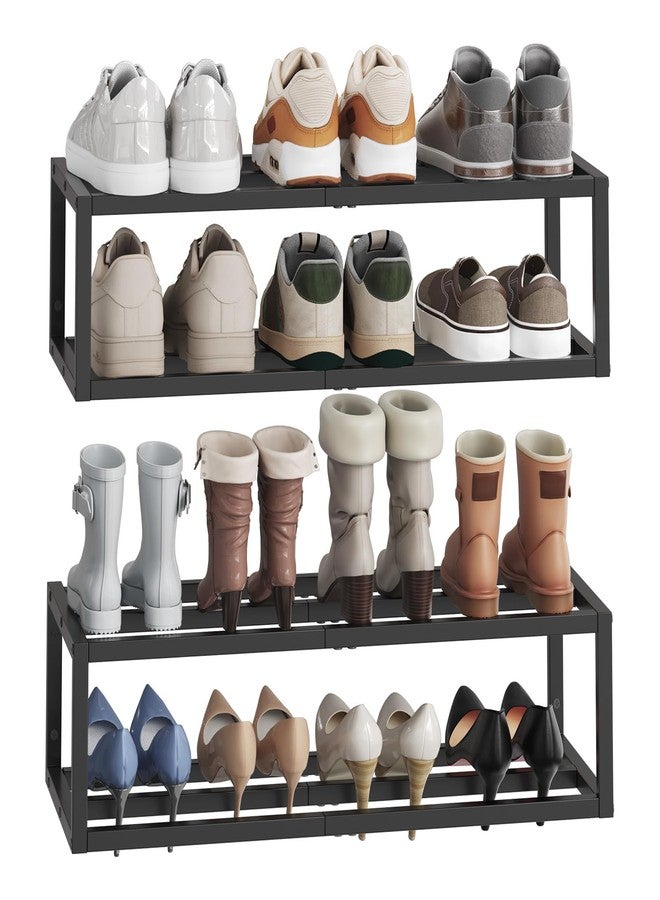 HOOBRO Wall-Mounted Shoe Rack, 2 Pack Hanging Metal Shoe Shelf, Space-Saving Shoe Storage Organizer, Holds 12-16 Pairs, Shoe Holder for Entryway, Closet, Small Spaces, Black BK44XJP201 - Image 1