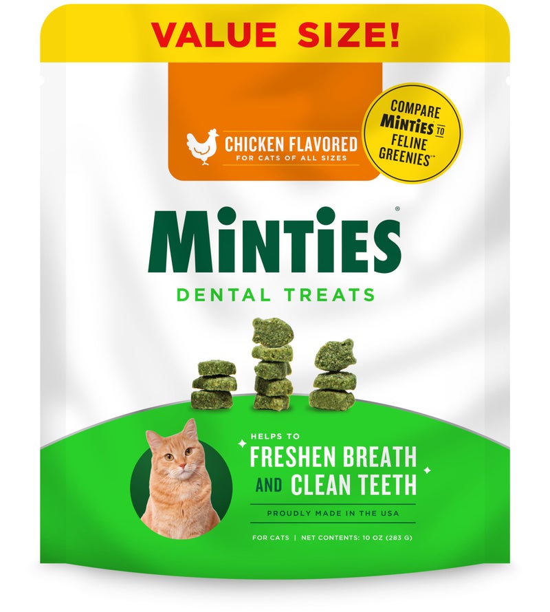 Minties Dental Treats for Cats, Chicken Flavored Cat Dental Treats, Freshens Breath and Controls Tartar, 10oz - Image 1