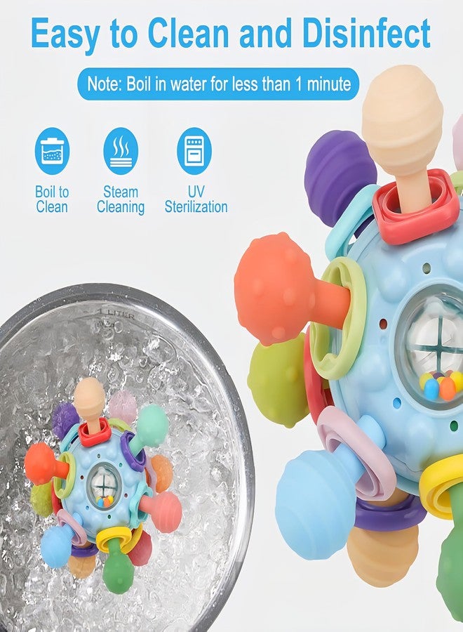 تيك تافاكال كرة تسنين سيليكون للأطفال من تيك تاڤاكال، لعبة تسنين حسية خالية من مادة BPA للأطفال من عمر 3 أشهر فما فوق، عضاضة ناعمة قابلة للمضغ مع خشخيشة، لعبة ملونة لتنمية مهارات الإمساك لدى الرضع والأطفال الصغار (أزرق) - Image 4