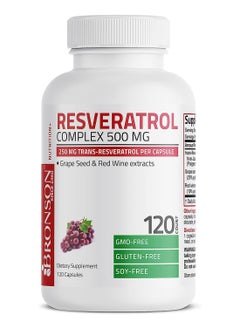 Bronson Resveratrol 500 Complex Red Wine Extract Natural Antioxidant Supplement For Cardiovascular And Immune System Health 120 Capsules  - Image 5