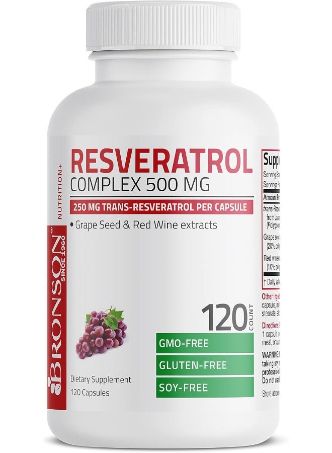 Bronson Resveratrol 500 Complex Red Wine Extract Natural Antioxidant Supplement for Cardiovascular & Immune System Health, 120 Capsules - Image 5