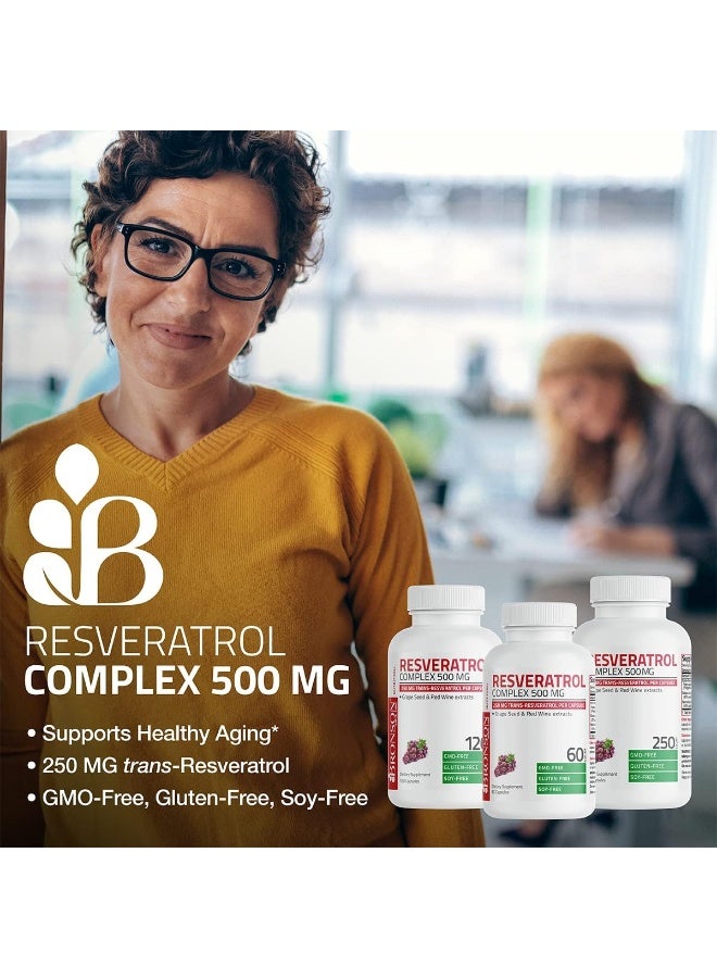Bronson Resveratrol 500 Complex Red Wine Extract Natural Antioxidant Supplement for Cardiovascular & Immune System Health, 120 Capsules - Image 3