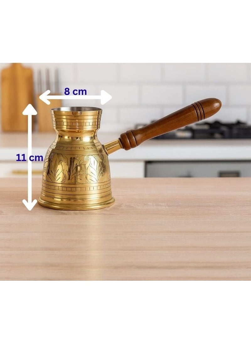 Royal Brass Turkish Coffee Warmer Turkish Style Brass Coffee Pot with Wooden Handle, Gold Brass Coffee Warmer 11 Centimeter - Image 2