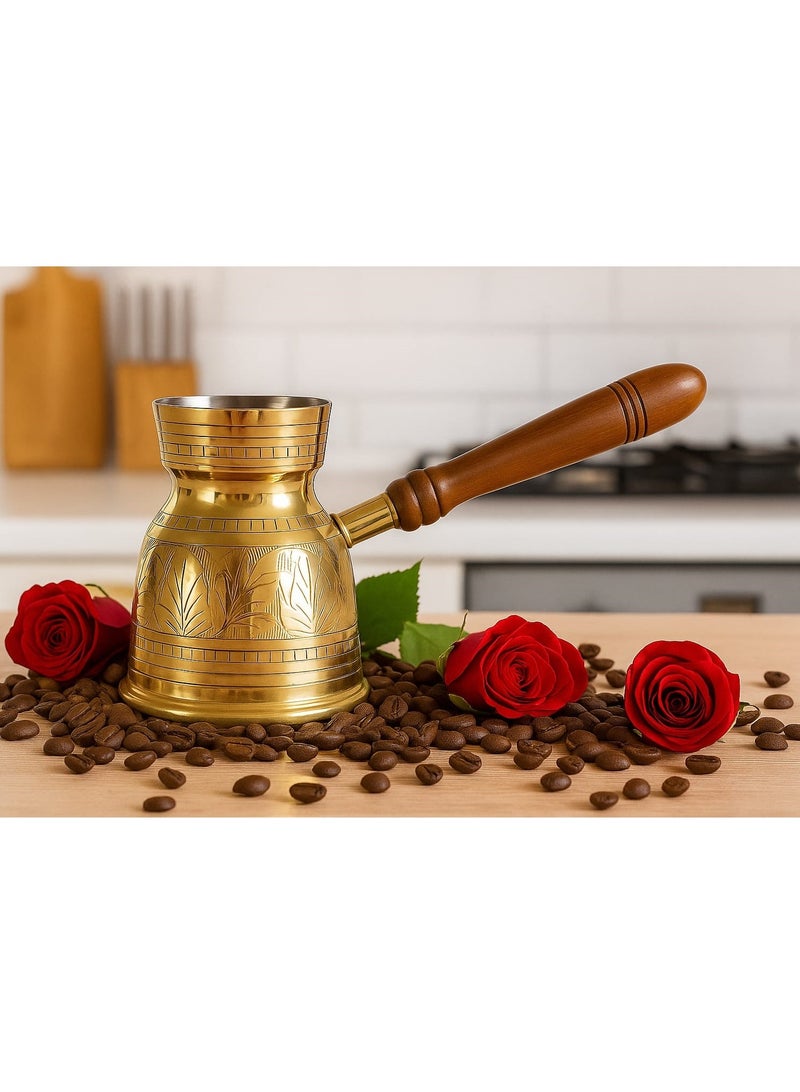 Royal Brass Turkish Coffee Warmer Turkish Style Brass Coffee Pot with Wooden Handle, Gold Brass Coffee Warmer 11 Centimeter - Image 3