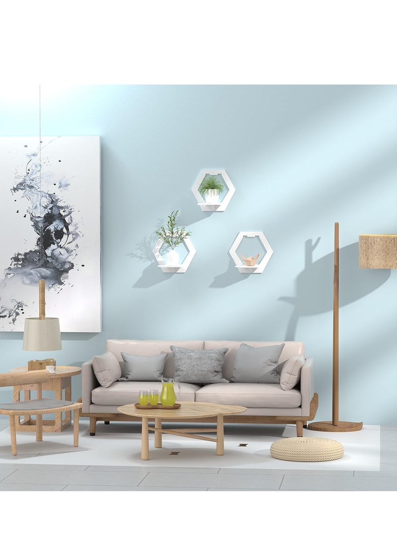 KASTWAVE Shelves for Wall, PVC Floating Shelf Easy Assembly, 29x29x18cm, Practical and Decorative Shelf for Children's Room, Living Room, Bedroom, Hexagon, White, Set of 3 - Image 3