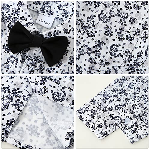 YALLET Toddler Baby Boy Clothes Suit Gentleman Wedding Outfits, Formal Dress Shirt+Bowtie+Vest+Boutonniere+Suspender Pants(V Black, 12-18 Months) - Image 4