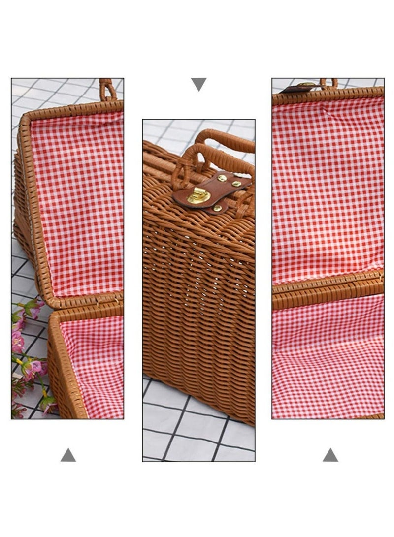 Generic Picnic Basket, Liner Rattan Storage Basket Vintage Rattan Handbag Rustic Picnic Basket Makeup Storage Case for Camping, Wedding, Gift  - Image 5