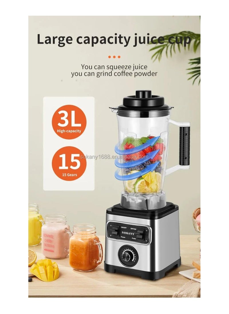 sokany - 3 in 1 High Capacity Stainless Steel Multipurpose Food Processor Blender 6600W 3L - Image 1