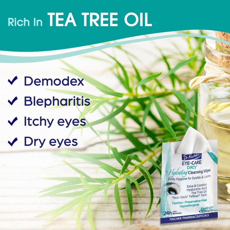 Dr. Fischer Tea Tree Eyelid Wipes: Hypoallergenic Eye Wipes for Dry, Red, Allergy Eyes. Long-Lasting Relief for Computer Vision & Tired Eyes. Effective Makeup Remover for Sensitive Skin. - Image 2