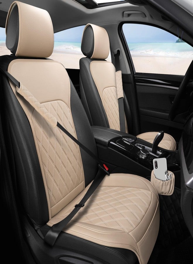 Sanwom Front Car Seat Covers with Storage Pocket and Seat Belt Pads Beige - Image 1