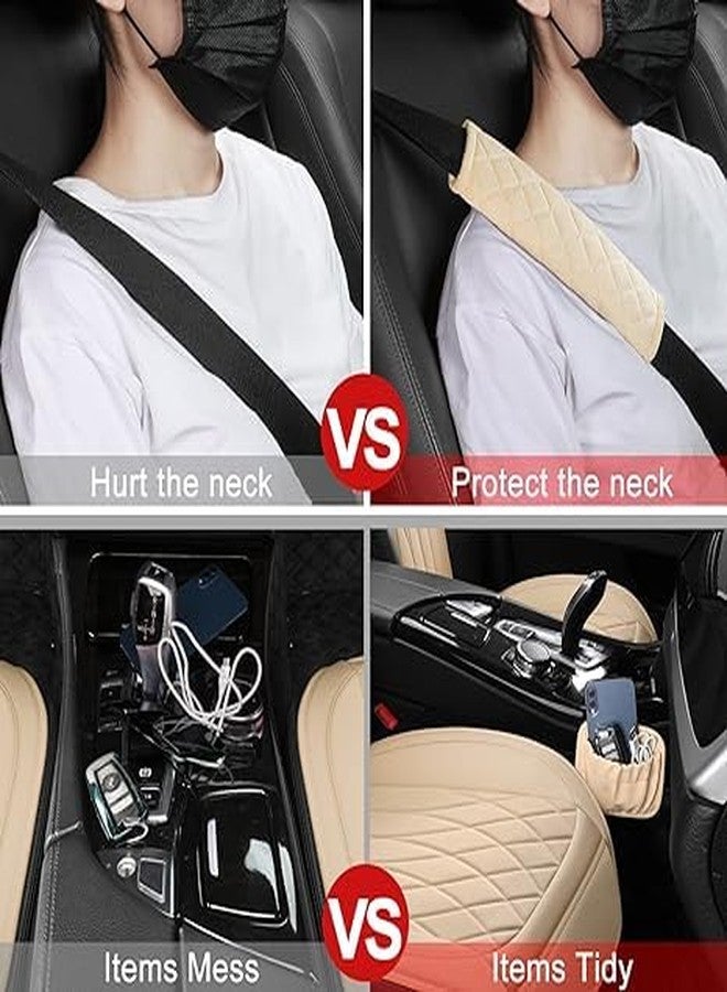Sanwom Front Car Seat Covers with Storage Pocket and Seat Belt Pads Beige - Image 5