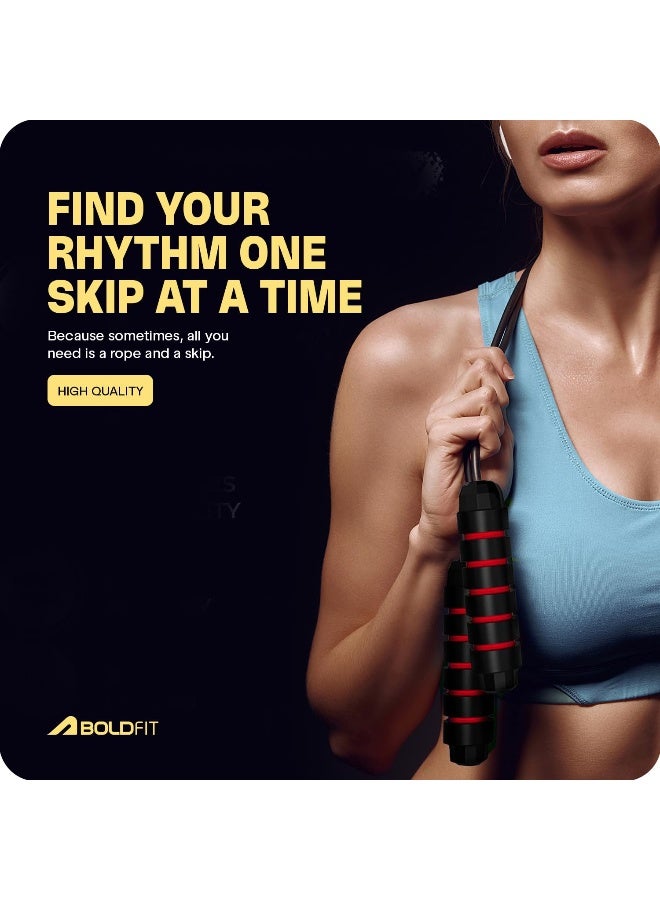 BOLDFIT حبل قفز PVC للرجال والنساء قابل للتعديل ، حبل تمرين للتمرين - أحمر أسود - Image 3