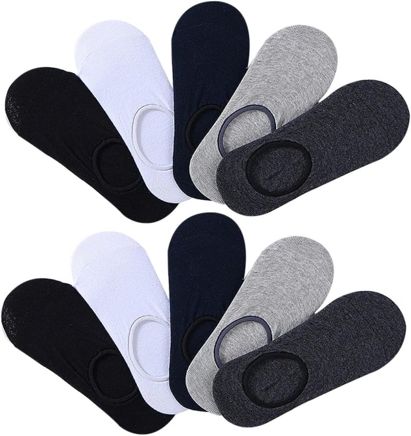 10 Pair Men S Breathable Cotton Boat Socks Non-slip Low Cut Hidden Summer Shallow Socks for Boys with Anti-skid Design Random Colors Random Color - Image 1