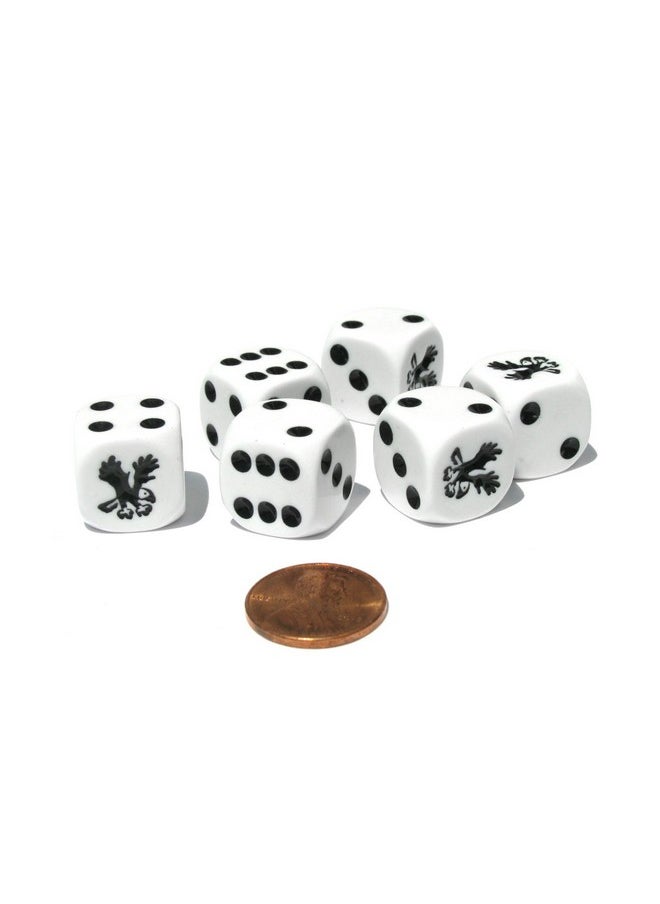 Set of 6 Eagle Dice 16mm D6 Rounded Edges Koplow Animal- White with Black Pips