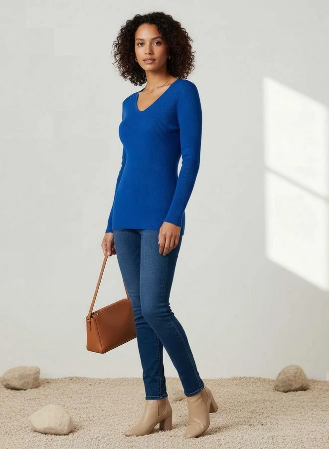 2Xtremz 2Xtremz Regular Fit Ribbed V-neck Tricot Sweater