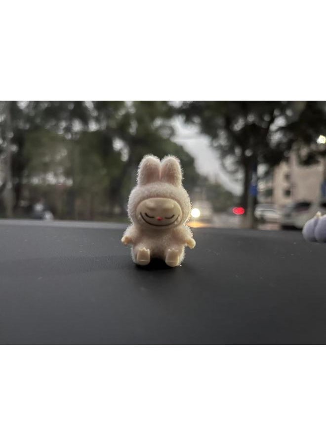 Three-dimensional Labubu Doll Flocking Sitting Posture YW Change Baby Diy Tide Play Blind Box Pendant Hand-made Accessories-Color:Beige-sitting Position 4cm  - Image 1