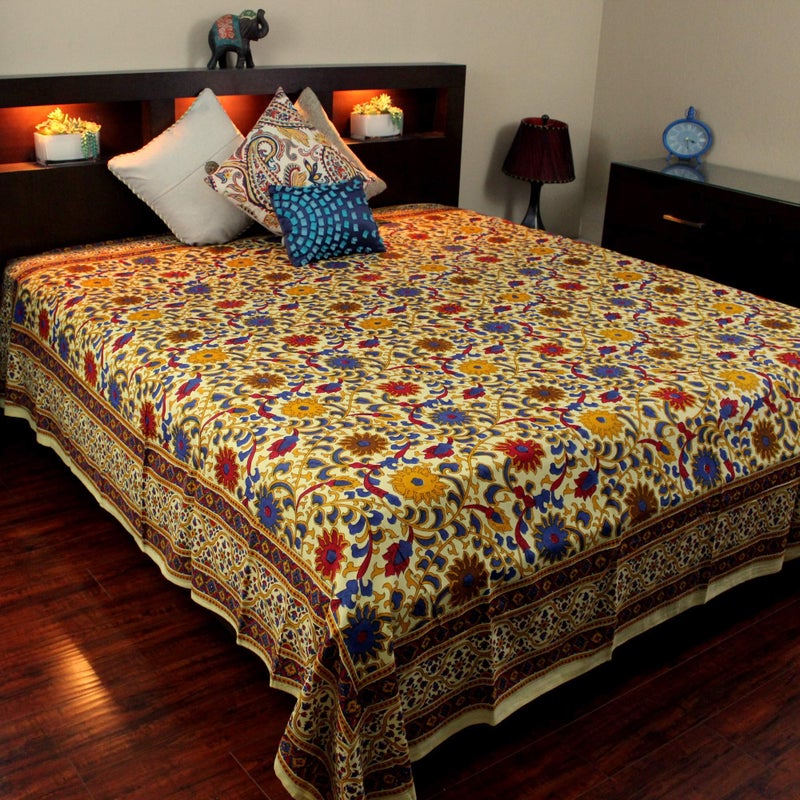 India Arts India Arts Bedspread Cotton Sunflower Print Yellow Approx 106 x 106 
