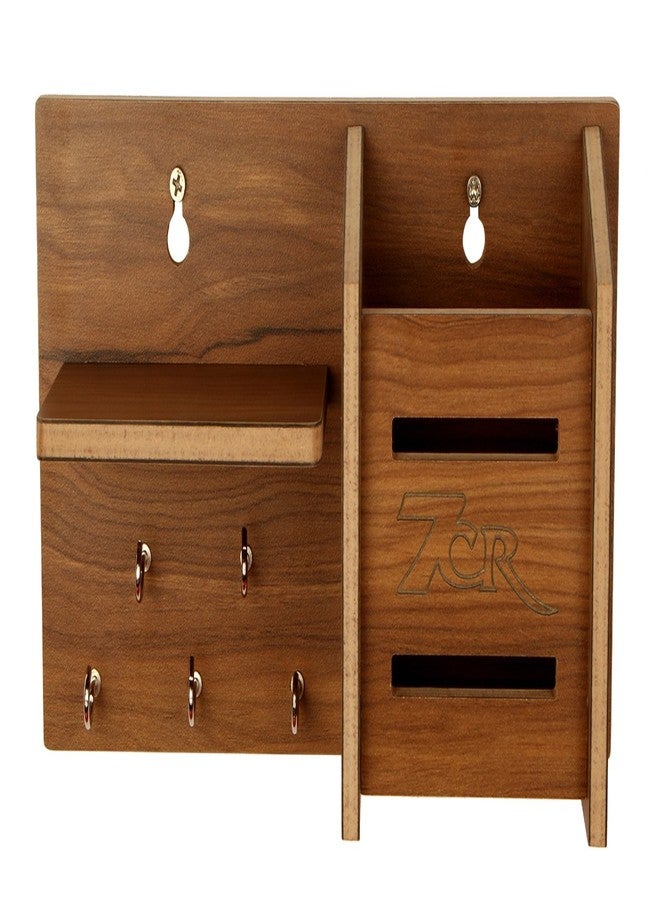 7CR Wooden Wall Key Holder with Mobile Charging Stand | Multipurpose Wall Organizer Shelf for Keys, Phone, Wallet & Accessories | Modern Home Entryway Decor (10x5 Inches, Dark Wood Finish) - Image 5