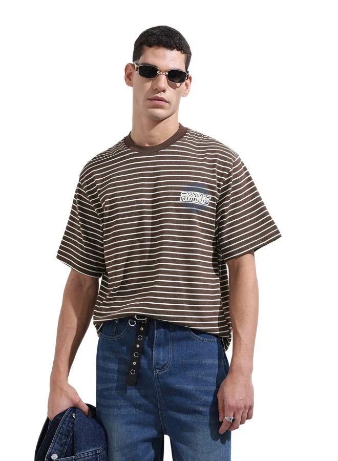 شركة المرآب الهندية Men Relaxed Fit Striped Crew Neck Half Sleeves T-Shirt