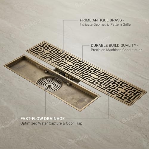 B Backline Brass Floor Drainer Bathroom Floor Water Drainer Bathroom Drain Grating with Anti-Foul Cockroach Trap 12 X 3 Inches (Antique Finish 10) - Image 2