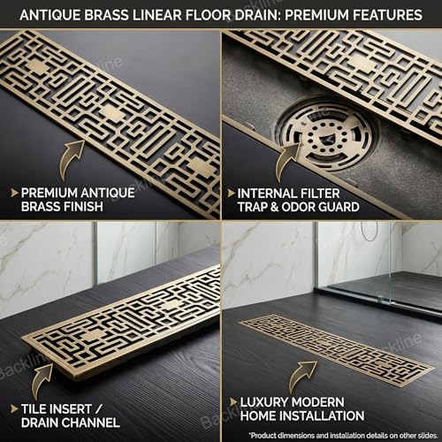 B Backline Brass Floor Drainer Bathroom Floor Water Drainer Bathroom Drain Grating with Anti-Foul Cockroach Trap 12 X 3 Inches (Antique Finish 10) - Image 3