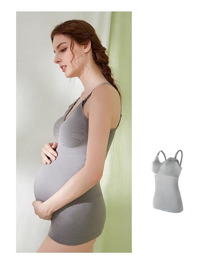 Autumn And Winter Pregnant Women Long Nursing Vest Postpartum Bottom Outer Wear Feeding Nursing Sling Underwear Without Wearing A Bra Women's Seamless Pregnant Women Nursing Vest, Comfortable Elastic Sling Vest, Suitable For Breastfeeding（L)  - Image 3