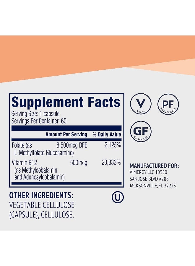 Vimergy 5-Mthf, 60 Servings – Highly Absorbable Capsules – Supports Brain Health & Cognitive Function – Healthy Mood Support Supplement* - Non-Gmo, Gluten-Free, Vegan & Paleo Friendly - Image 4