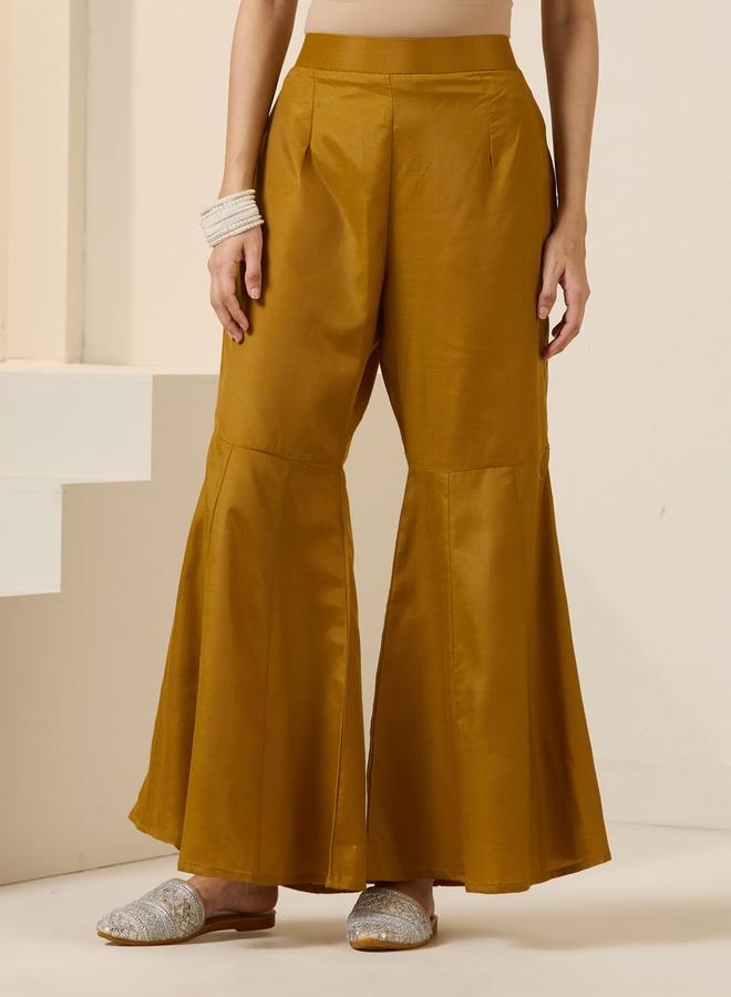 ISHIN Women's Yellow Poly Silk Printed Tunic Top With Ankle Palazzo Straight 3 Peice Kurta Set - Image 5