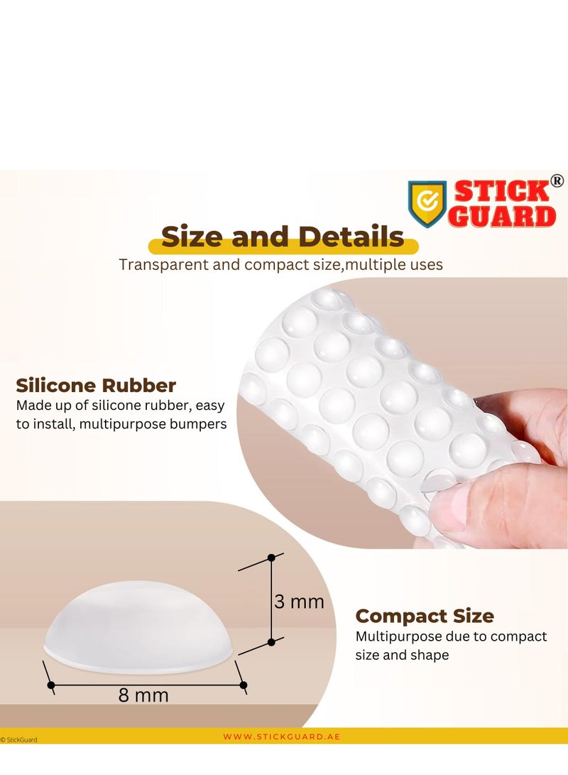 StickGuard Clear Self-Adhesive Cabinet Door Bumpers (Pack of 90) – Noise Dampening, Scratch-Resistant Silicone Pads for Drawers, Doors, Furniture, and More – Invisible Protective Cushion - Image 2