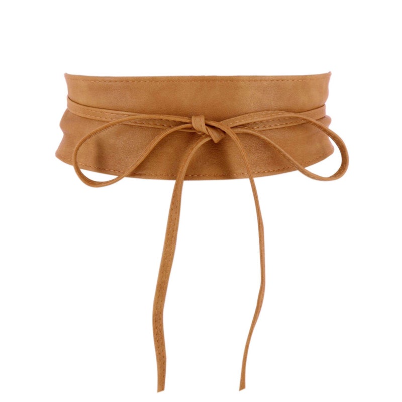 FASHIONGEN Obi Belt for Women â€“ Wide Waist Belt in Faux Leather, MICA - Light Camel, Small/Medium - Image 1
