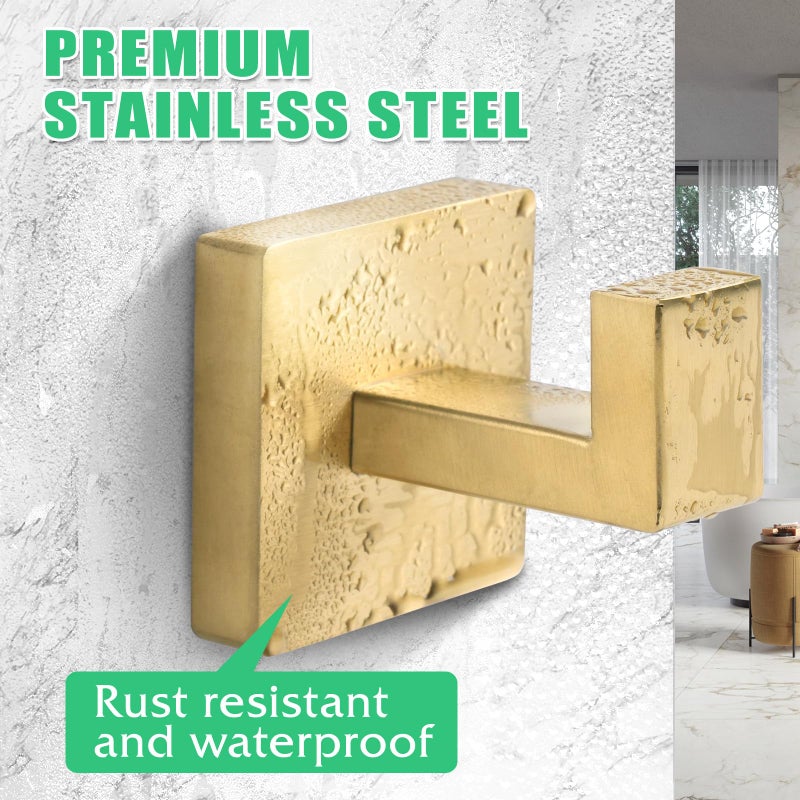 Fenas Heavy Duty Stainless Steel Towel Hooks, Wall Mounted Square Robe Hooks for Bathroom, Kitchen, Bedroom, Hotel Brushed Gold 2 Pack - Image 2