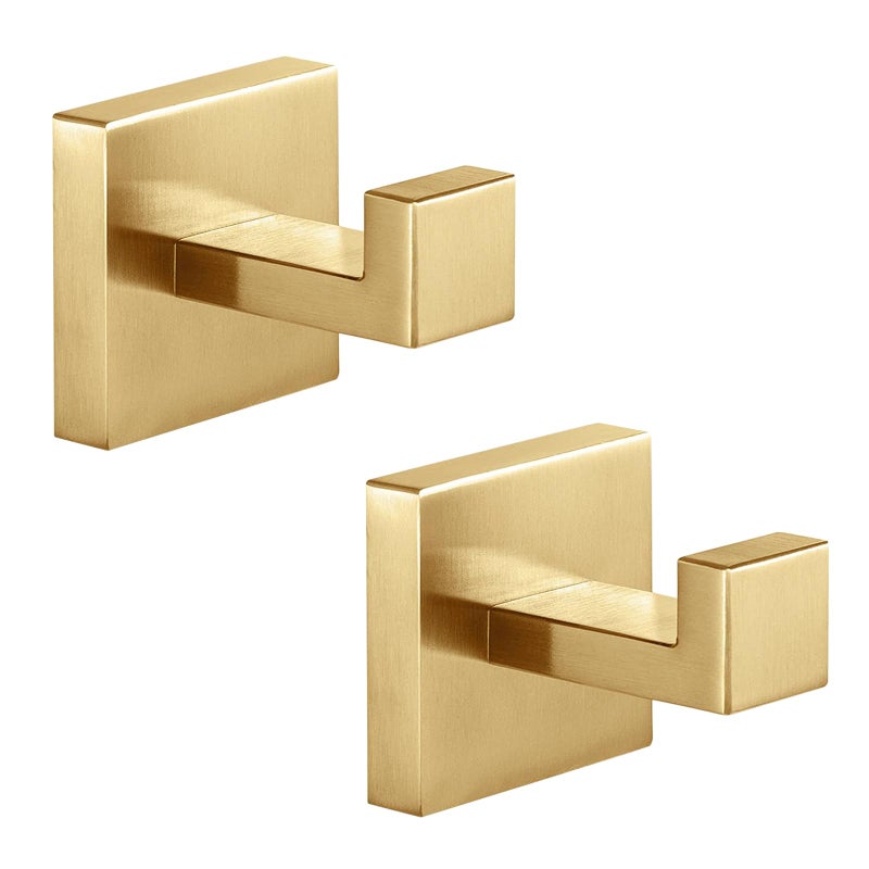 Fenas Heavy Duty Stainless Steel Towel Hooks, Wall Mounted Square Robe Hooks for Bathroom, Kitchen, Bedroom, Hotel Brushed Gold 2 Pack - Image 1