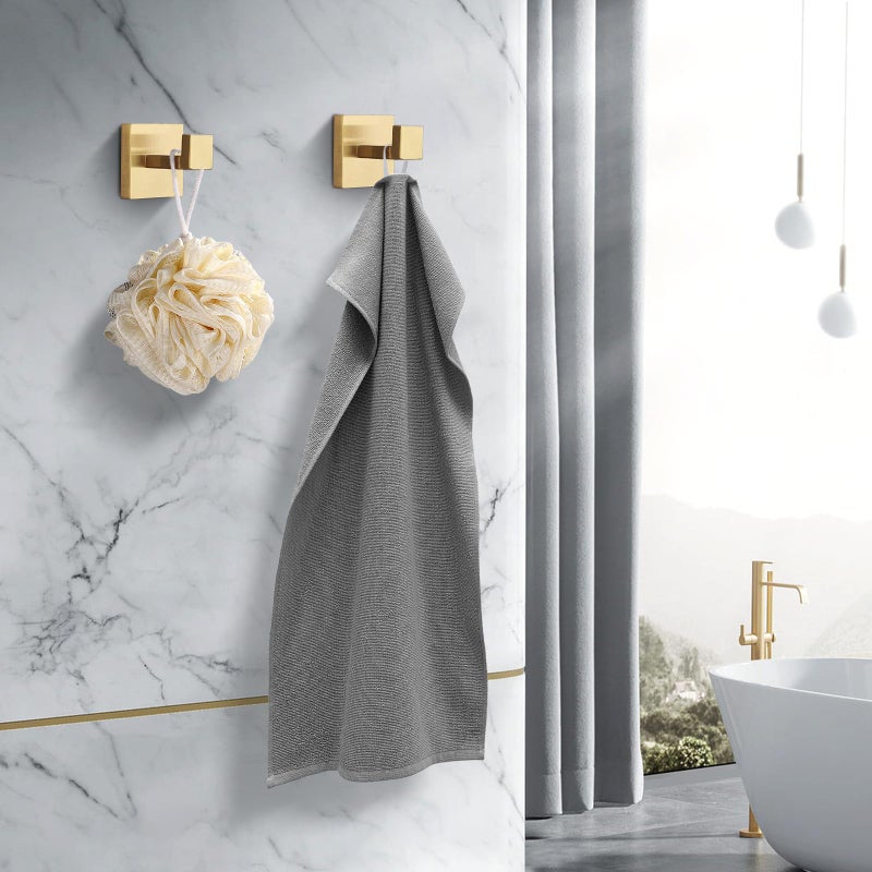 Fenas Heavy Duty Stainless Steel Towel Hooks, Wall Mounted Square Robe Hooks for Bathroom, Kitchen, Bedroom, Hotel Brushed Gold 2 Pack - Image 3