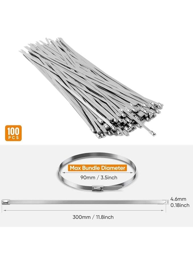 Stainless Steel Cable Zip Ties: 100 PCS Metal Wire Tie Heavy Duty Self Locking Zip Ties Large Tie Wraps for Outdoor - Image 4