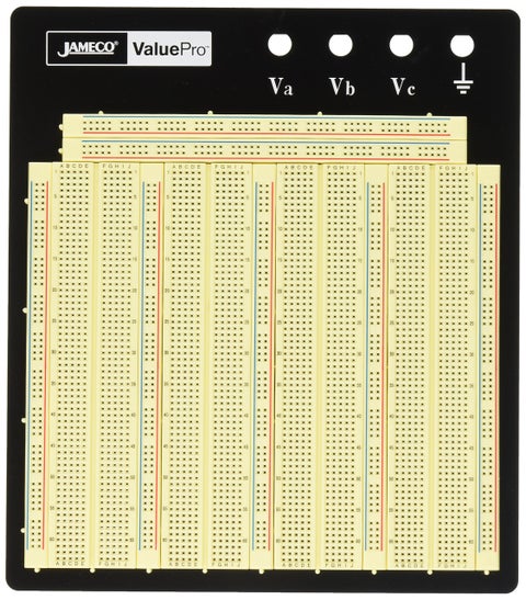 Jameco Valuepro 3220-Point Solderless Breadboard 7.3"L x 7.5"W, 0.1" Spread, Ideal for Prototyping and Classroom Projects - WBU-208-R