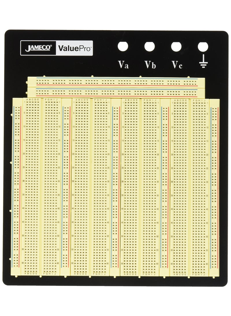 JAMECO VALUEPRO Jameco Valuepro 3220-Point Solderless Breadboard 7.3"L x 7.5"W, 0.1" Spread, Ideal for Prototyping and Classroom Projects - WBU-208-R 
