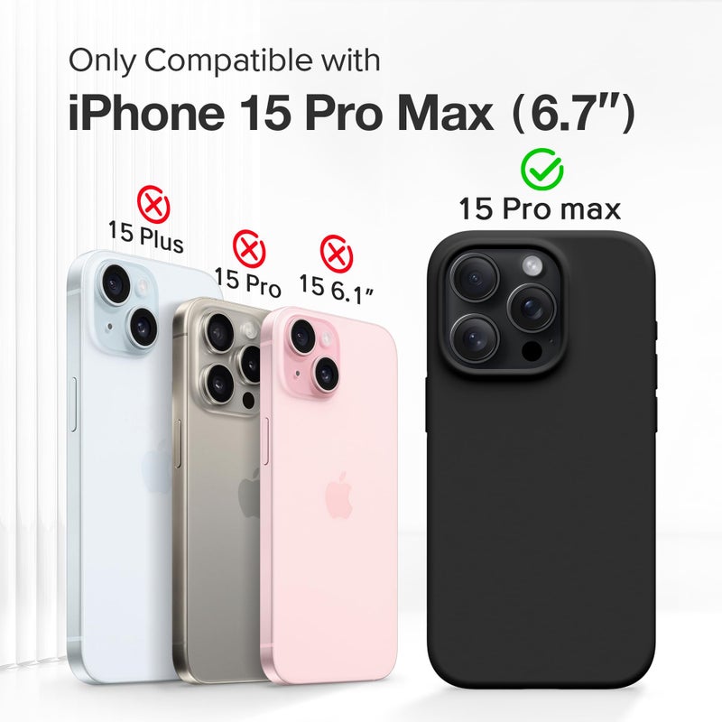 GONEZ for iPhone 15 Pro Max Case Silicone, Compatible with Magsafe, Camera Protector + Screen Protector, Soft Anti-Scratch Microfiber Lining, Liquid Silicone Shockproof Phone Cover, Black - Image 2