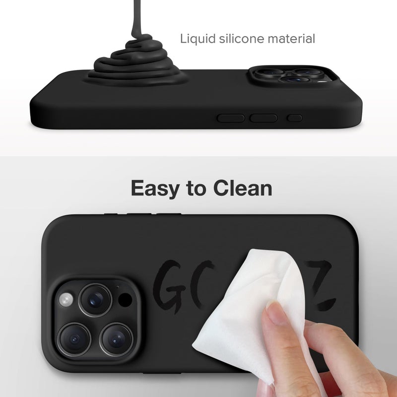 GONEZ for iPhone 15 Pro Max Case Silicone, Compatible with Magsafe, Camera Protector + Screen Protector, Soft Anti-Scratch Microfiber Lining, Liquid Silicone Shockproof Phone Cover, Black - Image 3