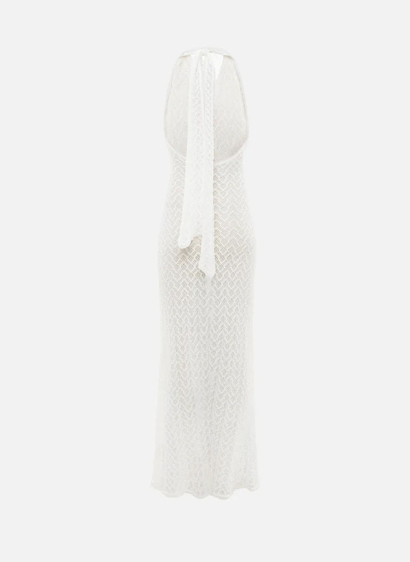 Lichi  Maxi dress in openwork knit with golden detailing on the bodice for Women | Best Price UAE