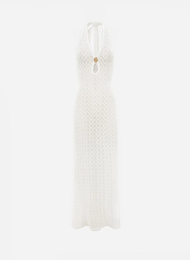 Lichi  Maxi dress in openwork knit with golden detailing on the bodice for Women | Best Price UAE