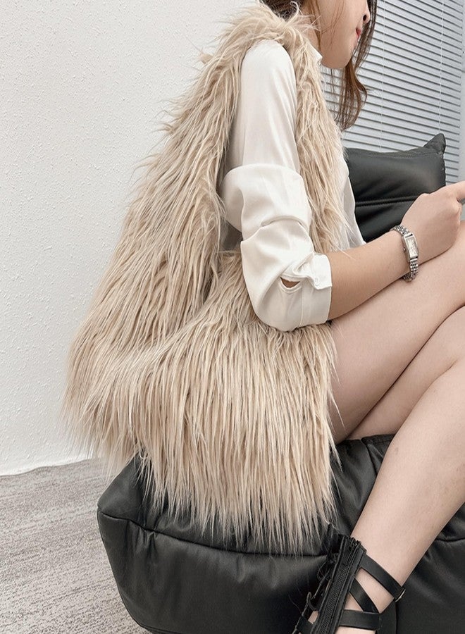 AISI Women Faux Fur Tote Bag Fluffy Plush Shoulder Bags Soft Casual Hobo Bag Big Capacity Shopping Bag - Image 3