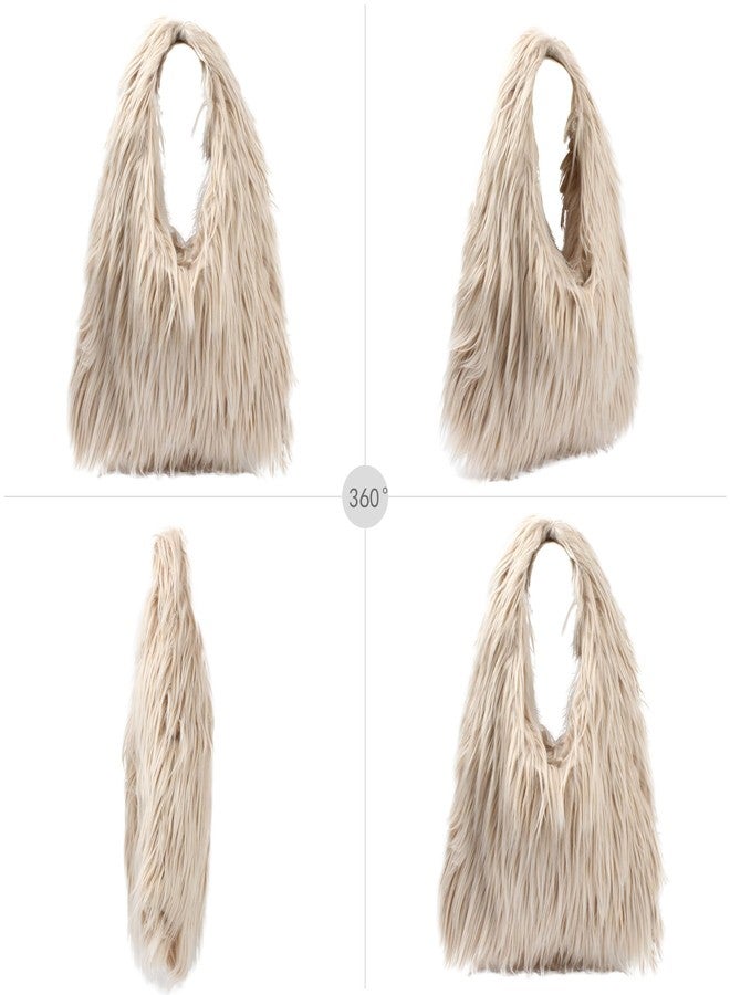 AISI Women Faux Fur Tote Bag Fluffy Plush Shoulder Bags Soft Casual Hobo Bag Big Capacity Shopping Bag - Image 5