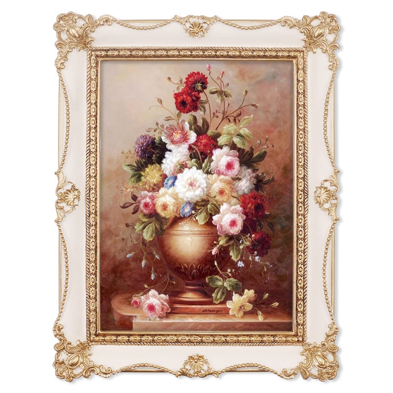 iAmoy 5x7 Picture Frame White  Gold Picture Frames Vintage 5 x 7 Frame with Floral and Bead Detail Wall and Tabletop Photo Frame