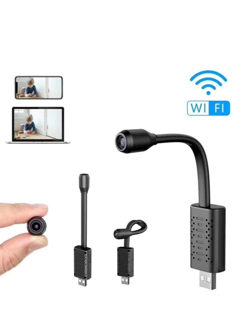 USB Portable WiFi Camera – Mini Wireless 360° Rotatable IP Camera with Motion Detection, Compact Design (Black)
