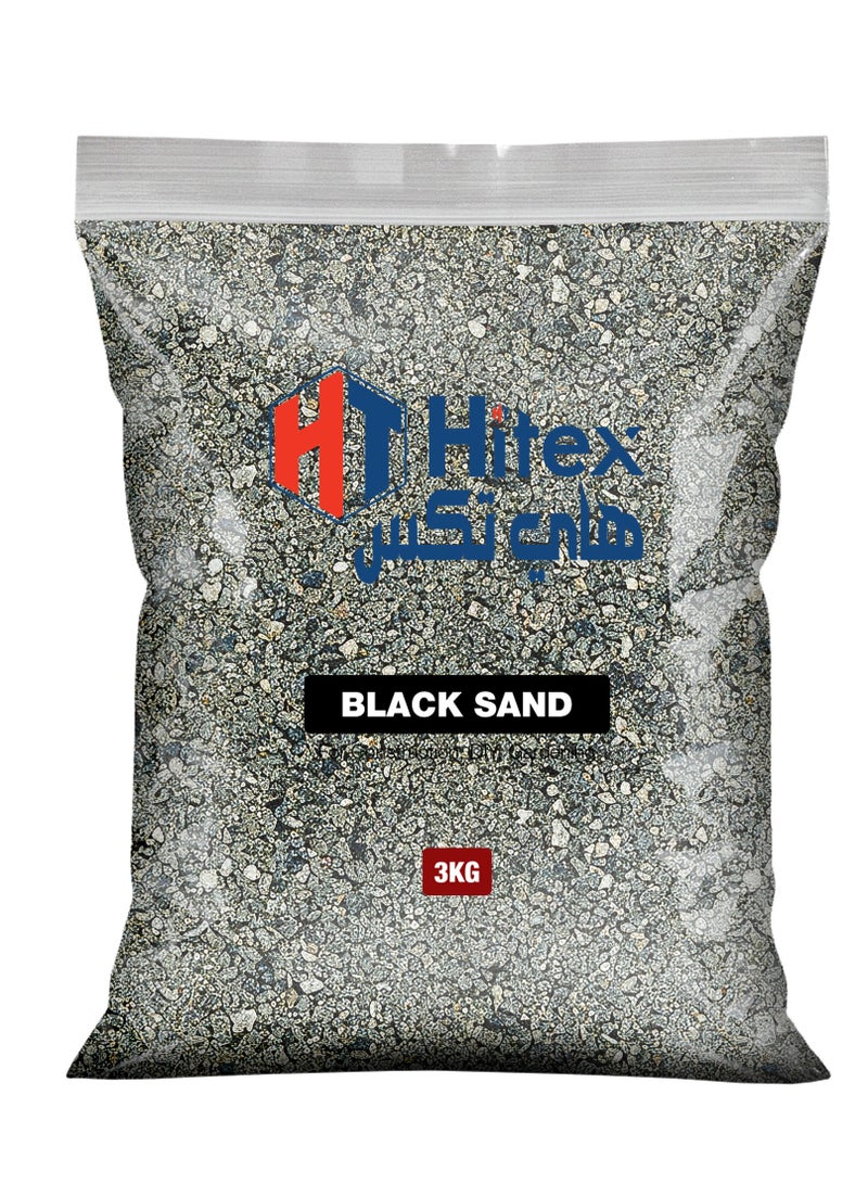 Hitex Natural Black Sand for Multi-Purpose Uses Crafts, Construction, Decor, Vase Filler, Therapy, DIY, Flooring, Organic Plants Soil Mix, Zen Decoration Indoor and Outdoor | 3 Kg - Image 1