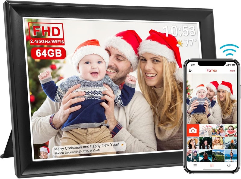 akimart 64GB FRAMEO 10.5 Inch Smart WiFi Digital Photo Frame 1920x1280 FHD IPS LCD Touch Screen, Auto-Rotate, 64GB Storage, Support SD Card & USB Drive, Share Moments Instantly via Frameo App from Anywhere - Image 1