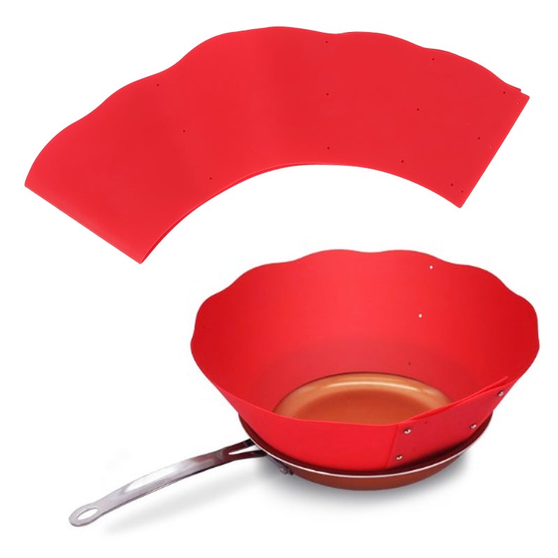 Silicone Splatter Guard Red Flexible Silicone Material - DIY Adjustable Oil Splash Guard for Home Kitchen Cooking Fits 20 to 34cm Frying Pans - Image 5